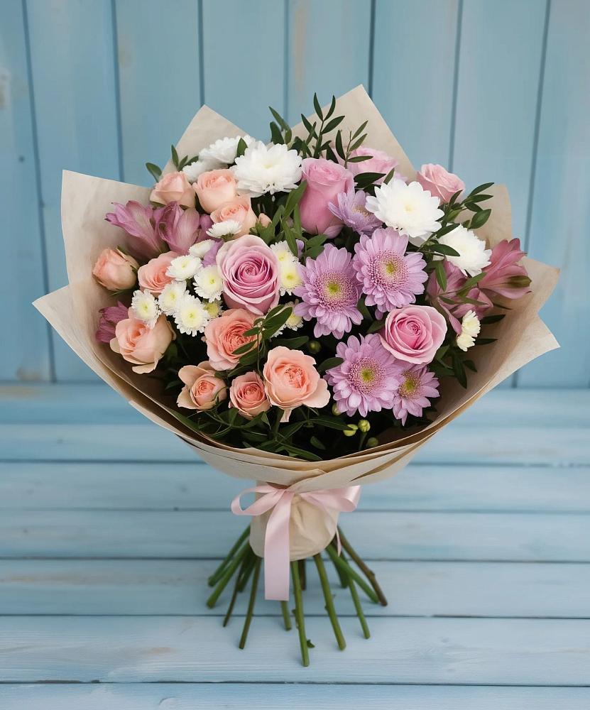 Букет цветов из: Хризантемы, Розы и Альстромерии в Улан-Удэ
