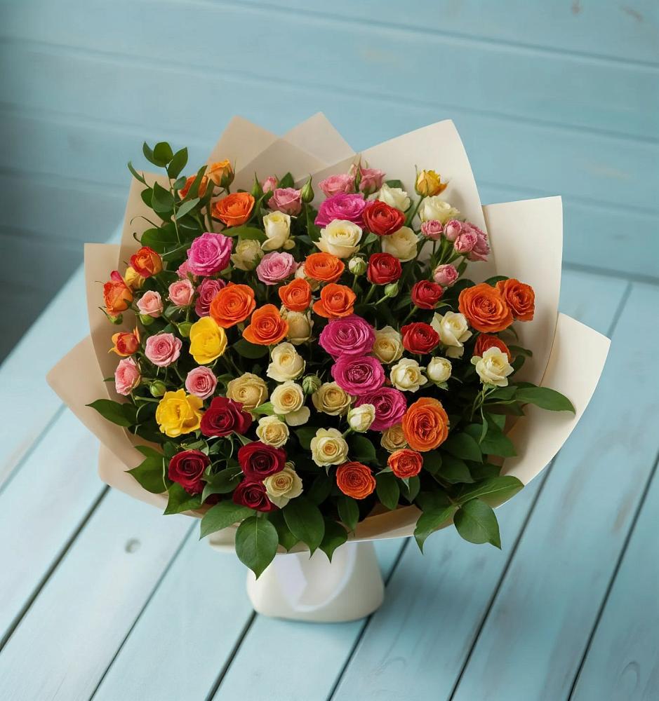 Букет Микс из разноцветных кустовых роз в Улан-Удэ