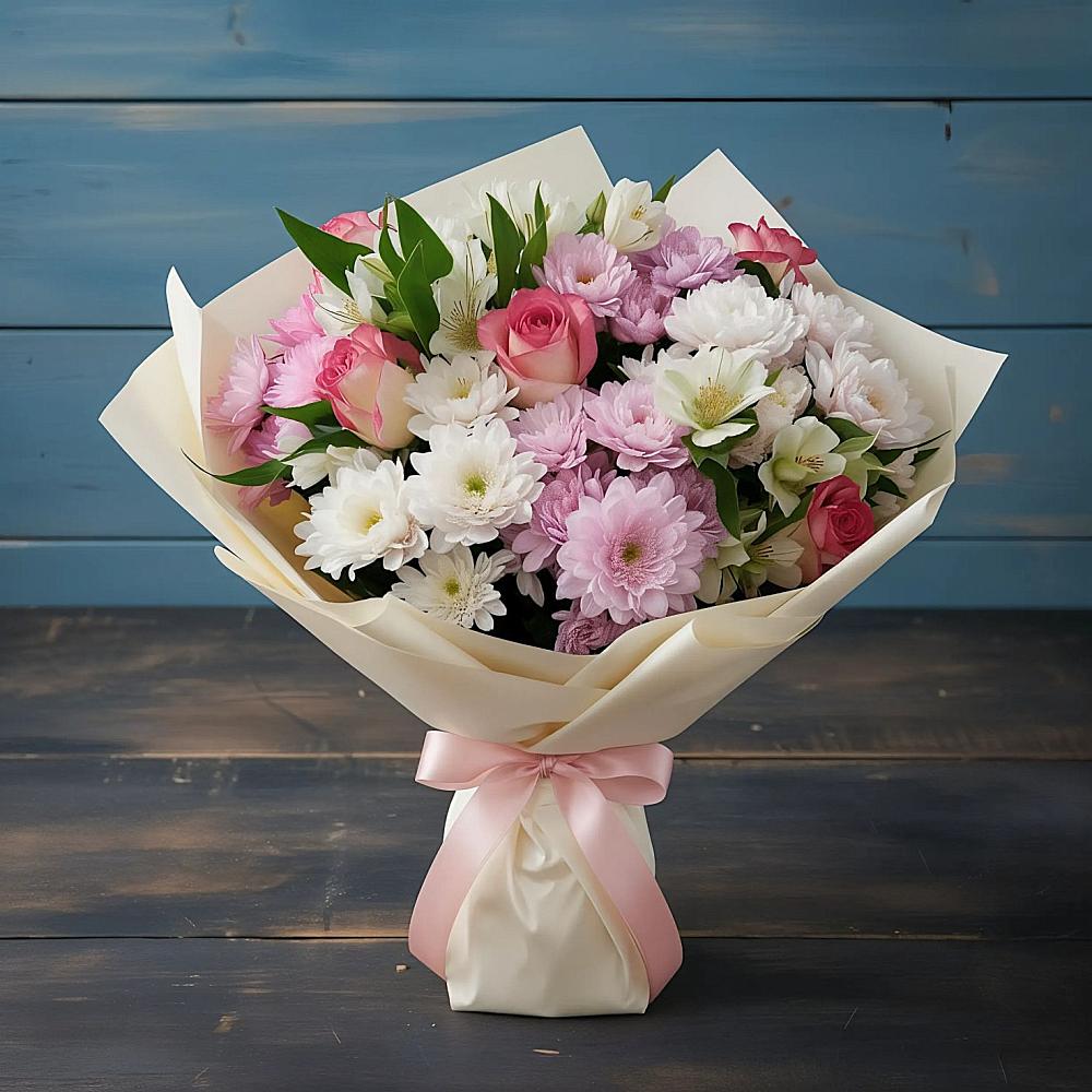 Букет цветов из: Хризантемы, Альстромерии и Розы в Улан-Удэ